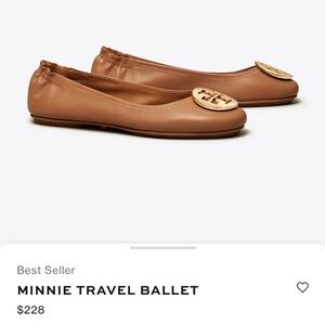 Tory Burch Minnie Travel Ballet Flats Tan Gold Women 6